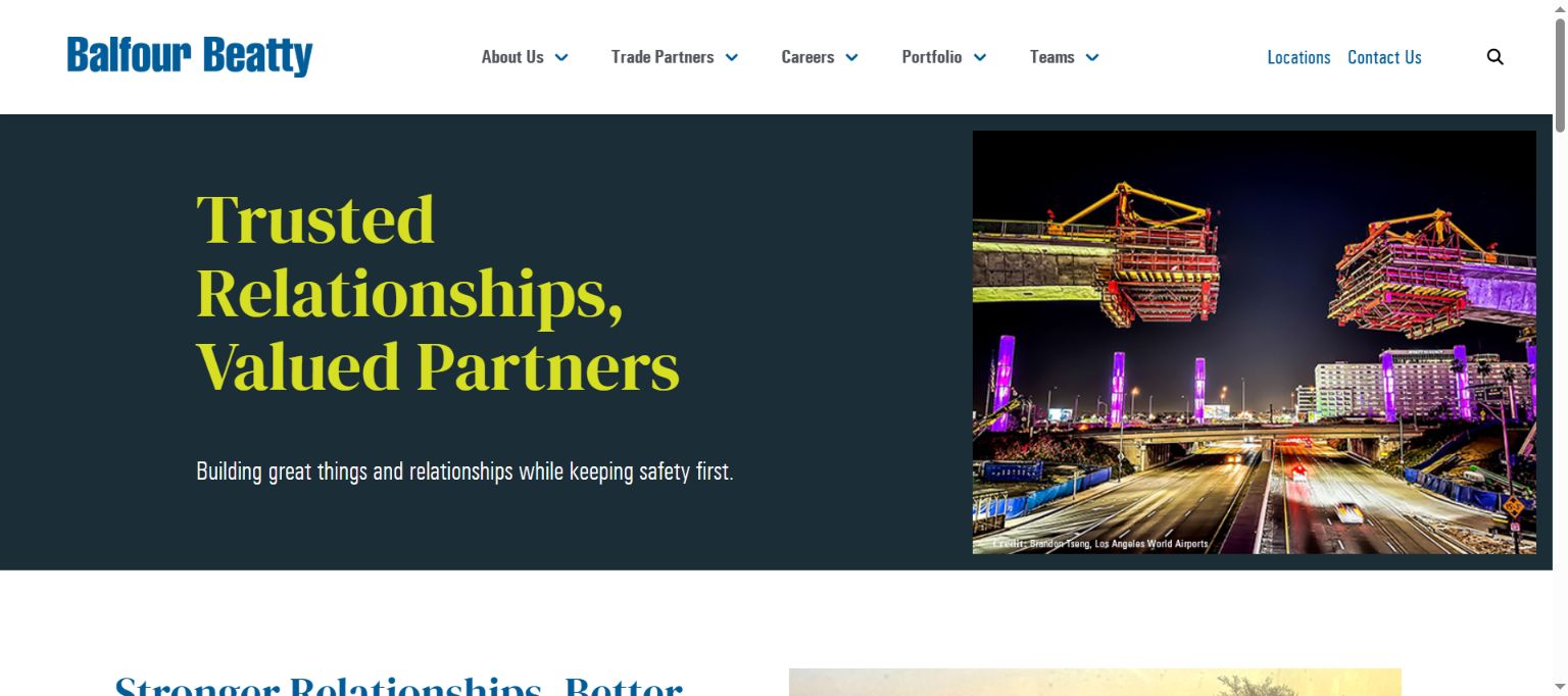 Balfour Beatty partner page explaining trade relationships and prequalification