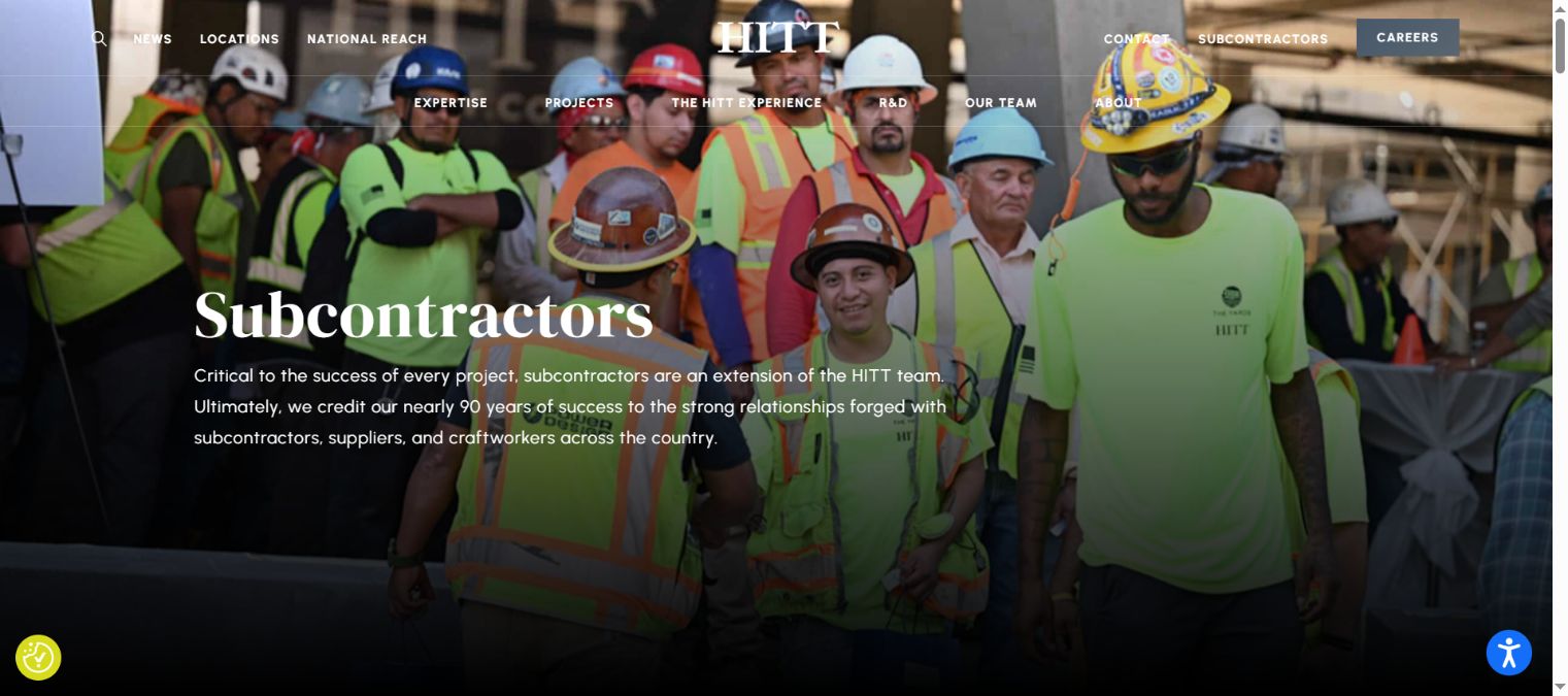 HITT subcontractors page with onboarding information for trade partners