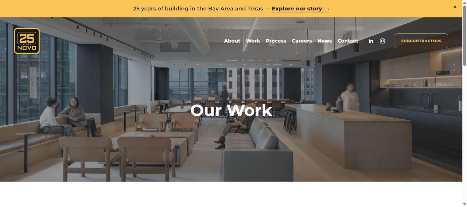 NOVO Our Work page presenting contractor project evidence