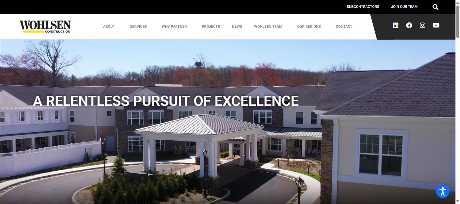 Wohlsen homepage showing company positioning and separate service, project and contact paths