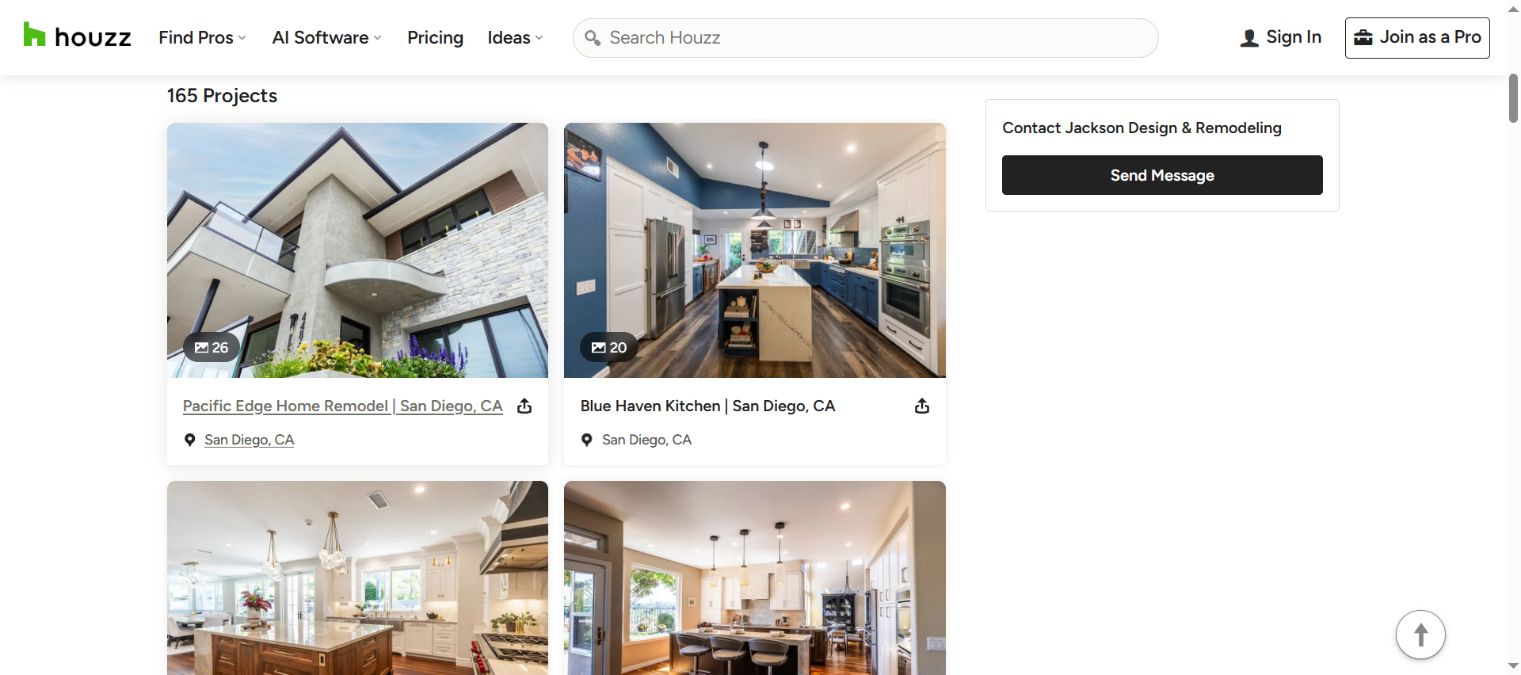 Jackson Design and Remodeling Houzz gallery with home remodel and kitchen project titles