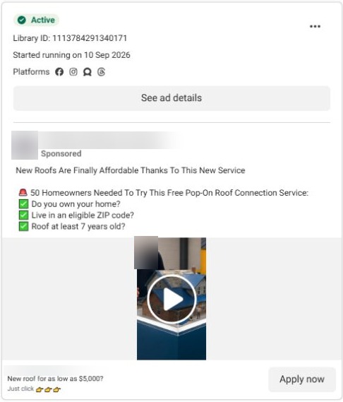 Connection-service ad asking homeowners to qualify for a roof-related offer.