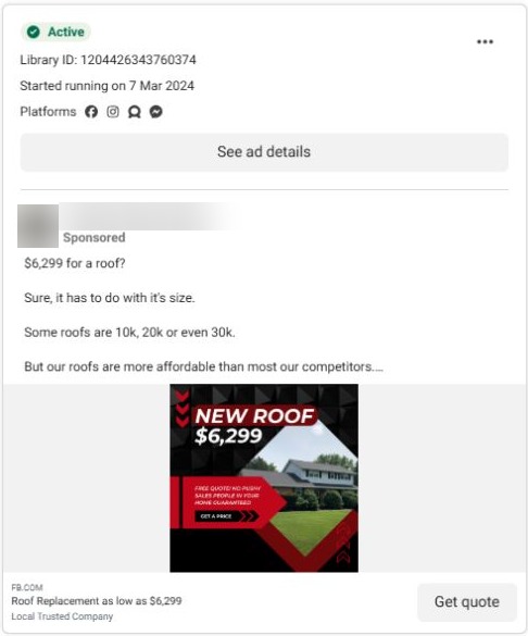 Second roofing price ad using a similar structure with a different starting price.