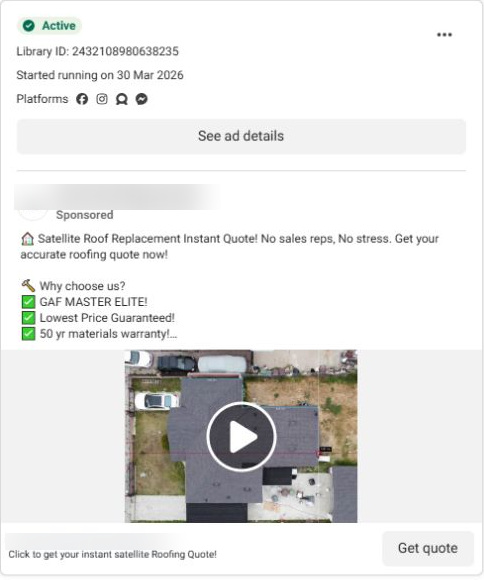 Example ad offering a satellite roof quote before a sales conversation