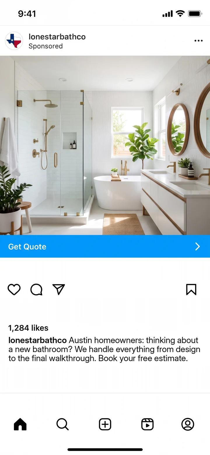 Instagram ad for Lone Star Bath Co. with a Get Quote button