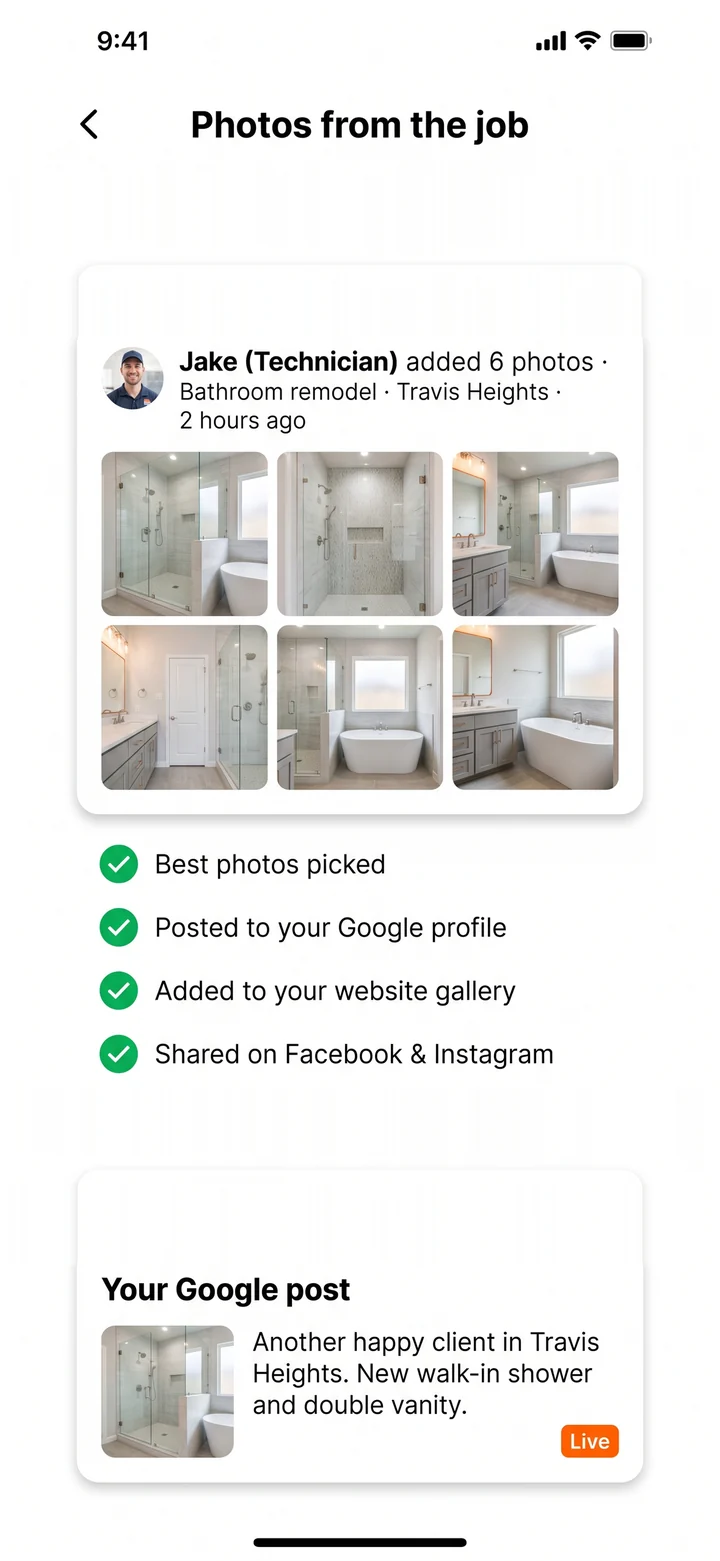 Job photos from the technician posted to Google, the website and social media
