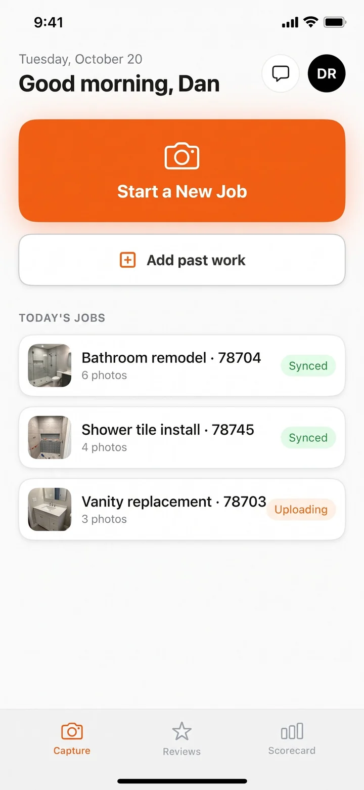 Technician capturing job photos in the 9xLocal app