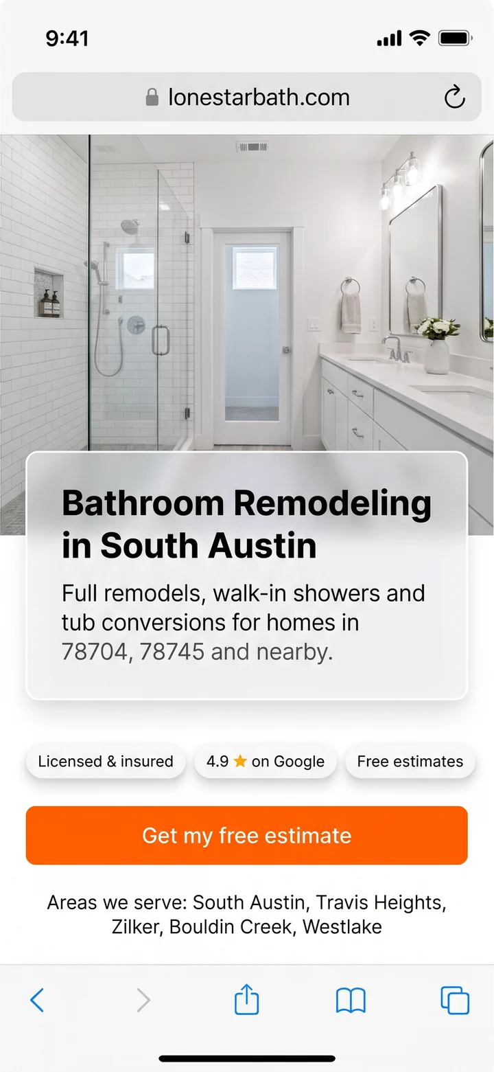 Service-area page: Bathroom Remodeling in South Austin