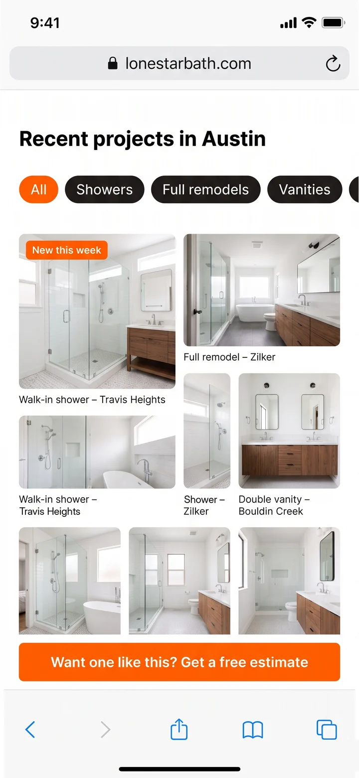 Recent projects gallery on the website
