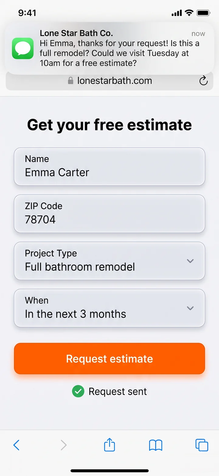 Quote form submitted with an instant text reply